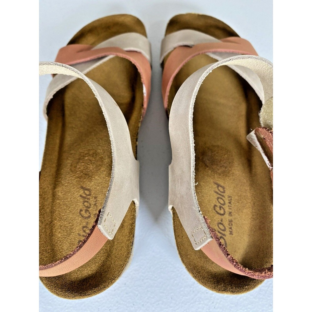Bio-Gold Womens Leather Wedge Sandals Brick Taupe Made in Italy E134 Size 8 - Picture 7 of 11